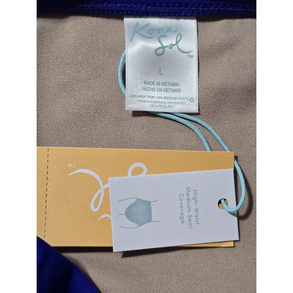 Kona Sol Swimsuit Bottom Womens Large Blue High-Waist Side Tie NEW - Picture 3 of 7